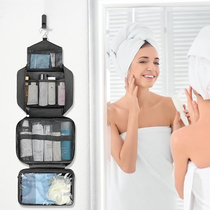 Maliton Toiletry Bag for Men & Women Travel Toiletry Bag Hanging Toiletry Bag Hygiene Bag with 4 Compartments Waterproof Bathroom Shower Bag for Traveling(Black) - Image 8
