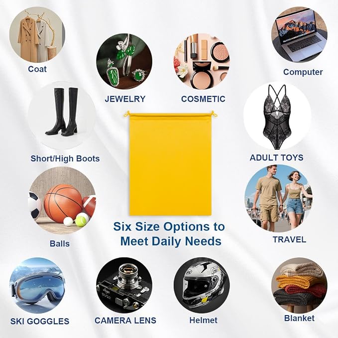 Microfiber Drawstring Bags, Multi-Size Soft Protective Pouches for Shoes, Ski Goggles, Sunglasses, Handbags & Camera Lenses - Image 2