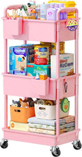 SUNALLY Baby Diaper Caddy Cart, 3 Tier Rolling Diaper Cart for Nursery,Pink | Large Capacity & Easy Assemble Diaper Storage Organizer with Lockable Wheels for Newborn, New Mom, Baby Girl Boy Essentials by SUNALLY