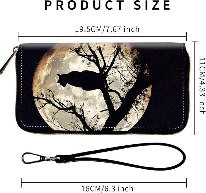 Wallet,Leather Long Wallet Suitable For Ladies And Teenagers - Detachable Wristband + RFID Travel Wallet With Card Slot - Cat and Moon - Image 2