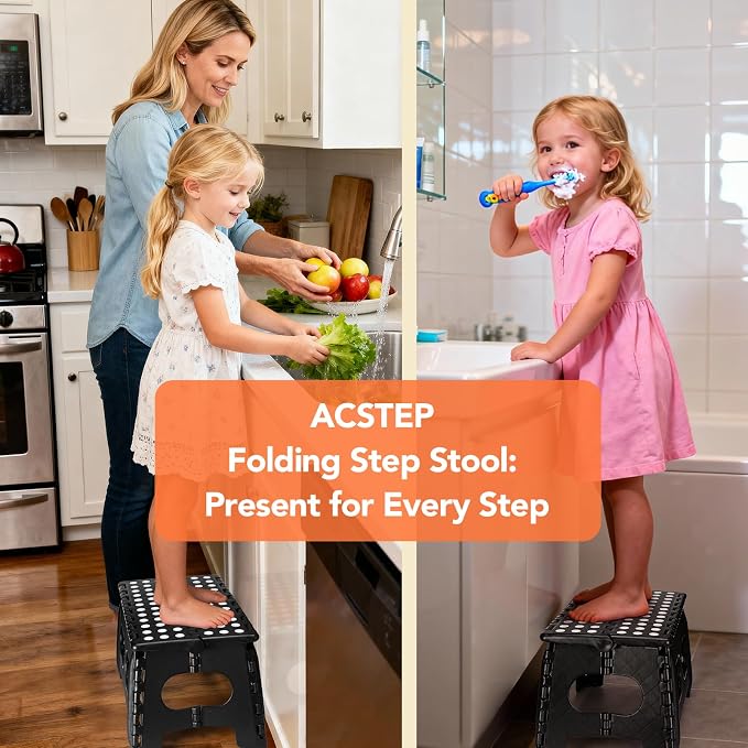 9 Inch Folding Step Stool, 15 Inch Extra-Wide, 300 lbs, 2 Pack | Non-Slip Heavy Duty Foldable Step Stool for Kids and Adults, Extra-Wide for Comfort and Stability, for Bathroom and Kitchen - Image 8