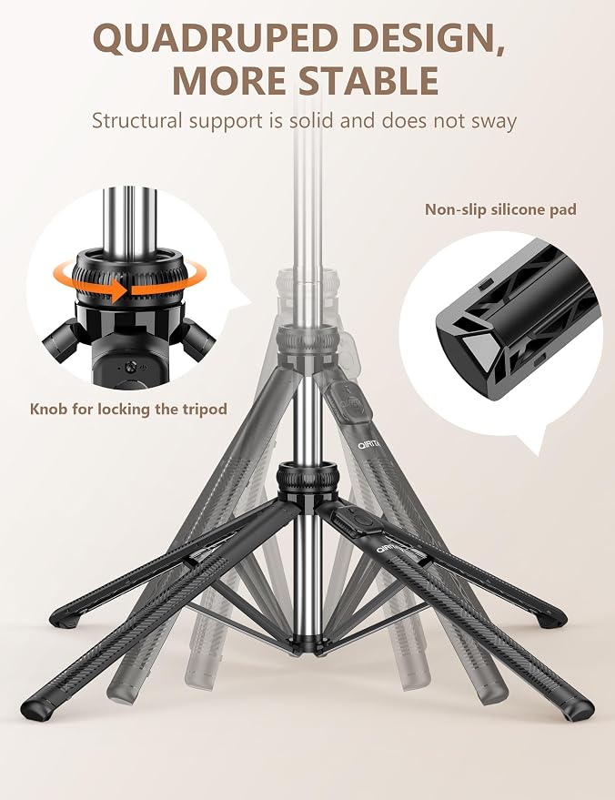 71" Selfie Stick Tripod, All in One Quadripod with Remote & Phone Holder, Extendable Cell Phone Tripod, Travel Tripod Stand Compatible with for Cell Phone & Camera, iPhone, Android,Video Recording - Image 3