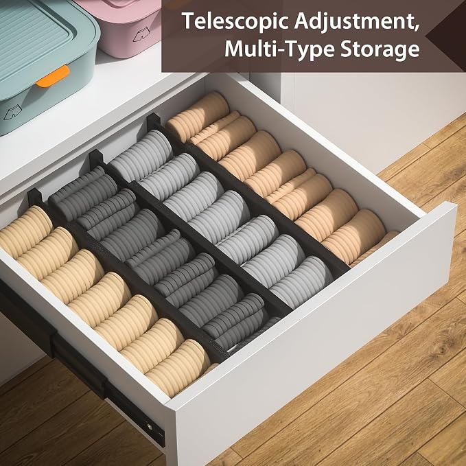 4 PCS Drawer Divider, 17"-22" Adjustable Bamboo Drawer Dividers Organizers, Expandable Separators for Kitchen, Clothes, Dressers, Home, Office, Black - Image 5