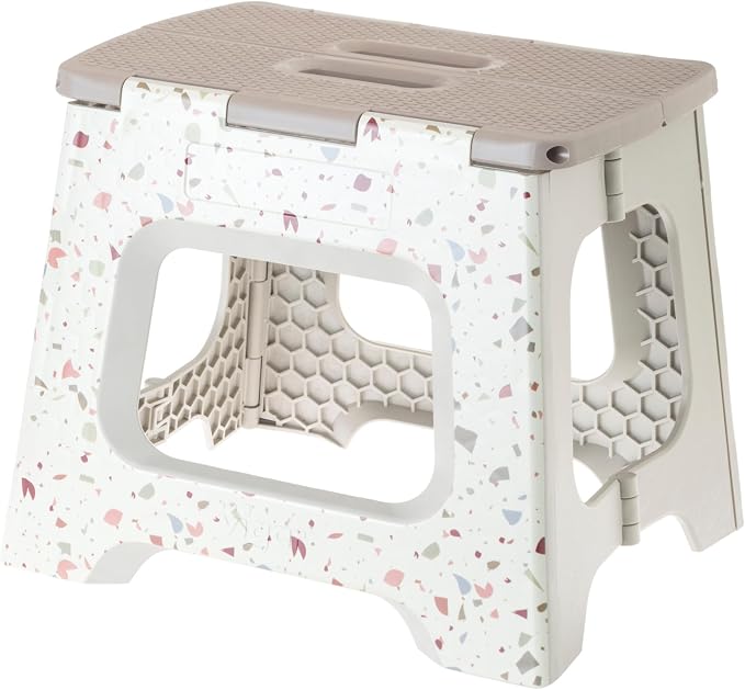 Vigar Compact Folding Step Stool, 10-1/2 Inch, Terrazzo Body | For Adults, Lightweight Portable Stool with Handle, Non Slip, Space Saving, up to 330 lb by VIGAR