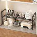 Mustorn Pots and Pans Organizer Under Cabinet, Expandable 1 Tier Under Sink Organizers and Storage Adjustable Height Kitchen Pot and Pan Lid Holder Rack with 6 Dividers Under Cabinet Shelf(Black) by MUSTORN