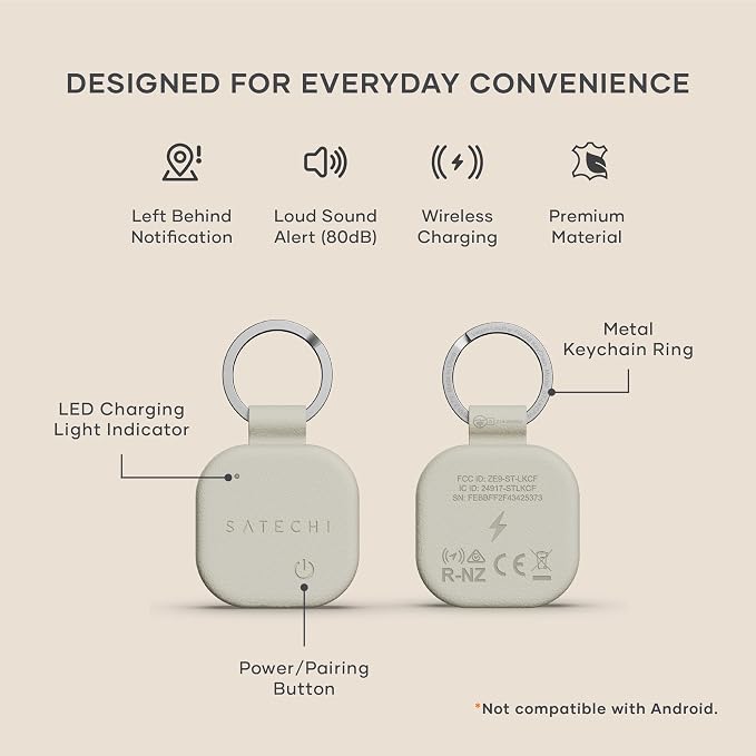 Satechi FindAll Keychain, Find My Compatible, for iPhone, iPad, Mac, Sand | Bluetooth Tracker, Wireless rechargeable, location tracking, left-behind alerts, loud audible chime, for iPhone, iPad, Mac - Image 2