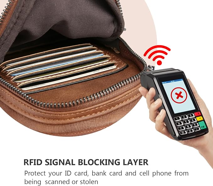 Anti-theft Sling Bags Women Small PU Leather Chest Fanny Pack | RFID Blocking,Safety Zipper,5 Card Slots,Adjustable Strap,Large Capacity,Multi Pockets,Faux Leather,Daypack,Bum Bags,Travel - Image 6