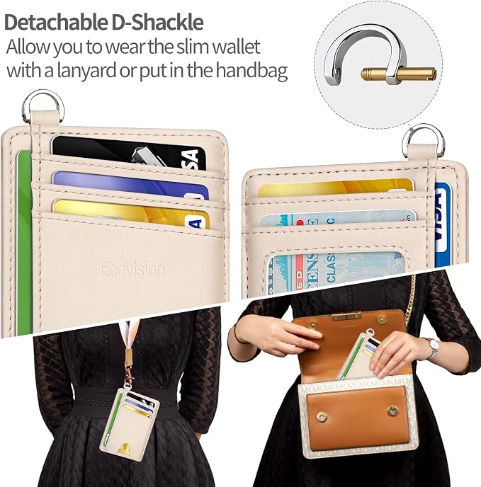 Slim Minimalist Front Pocket Wallet, RFID Blocking Credit Card Holder Wallet with Detachable D-Shackle for Men Women - Image 3