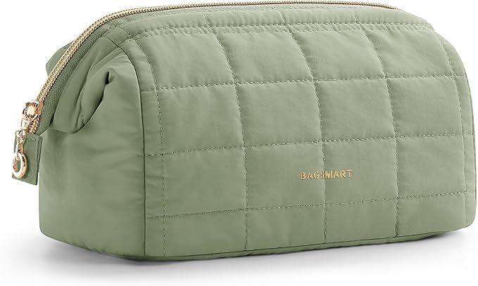 BAGSMART Makeup Bag Travel Toiletry Bag, Wide-open Zipper Pouch, Sage Green | Puffy Padded, Travel Essentials, Make Up Bag, For Women, Makeup Organizer, Toiletries Accessories Brushes by BAGSMART