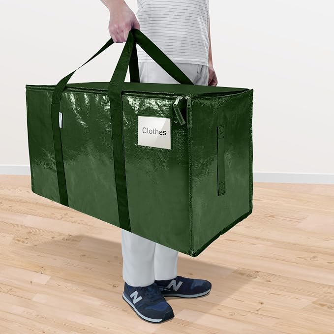 TICONN 6 Pack Extra Large Moving Bags Heavy Duty with Zippers & Carrying Handles, Durable Storage Bags Moving Boxes for Closet Organizers and Storage (6 Pack, Olive) - Image 2