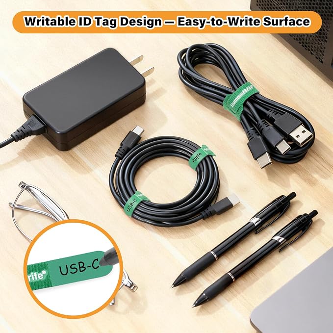SummerBrite 70 Pack Assorted Cable Ties (4, 6, 8 Inch) Multi-Color with Writable Labels, Reusable Cord Organizer Straps, Hook & Loop Wire Management for Electronics, Home Office, PC Desk & Travel - Image 5