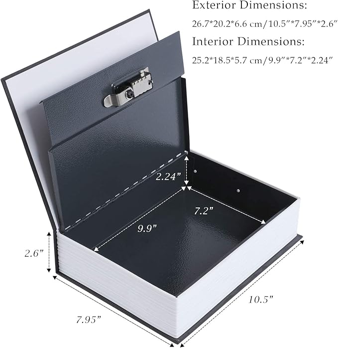 KYODOLED 10.5 Inch Diversion Book Safe with Combination Lock, Secret Safe Metal Lock Box,Money Storage Collection Box,10.5" x 7.8" x 2.6" Black Extra Large - Image 3