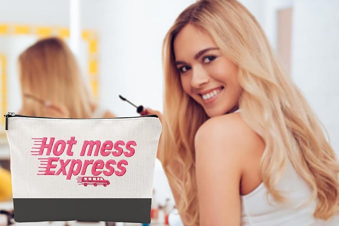 ZUYUROU Funny Makeup Bag for Women - Hot Mess Express Sassy Pink Quote Pouch - Y2K Preppy Style Canvas Cosmetic Organizer - Hilarious Gift for Best Friend, Busy Mom & College Student - Image 6