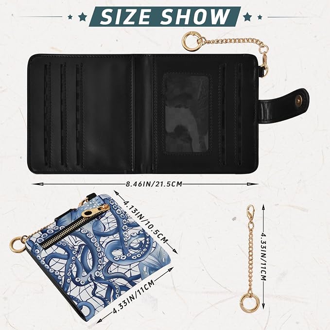 Blue Octopus Tentacle Women's Wallets RFID Blocking,Credit Card Holder Bifold Wallet,Slim Card Cases,PU Leather Travel Wallet for men Girls - Image 3