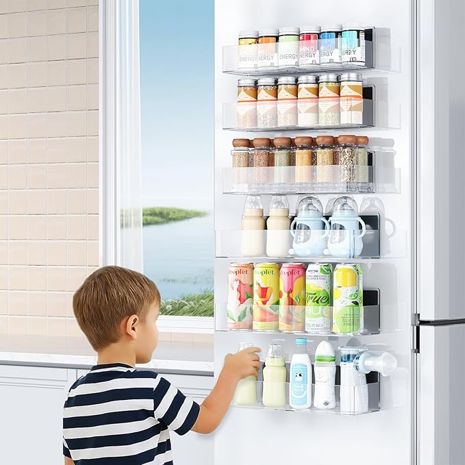 Mystozer Magnetic Spice Rack for Refrigerator, Kitchen Organizer and Storage Shelf, Clear (6 Pack)… - Image 3