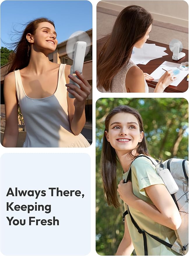 Aecooly Slim Portable Fan 2 Pack, Thin Handheld Fan, USB Rechargeable | Mini Personal [24H Max Cooling Time], Battery Powered Small Foldable Pocket for Travel, Summer, Gifts for Women, Girls-White - Image 3