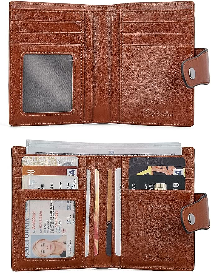 BOSTANTEN Leather Womens Wallet Small RFID Blocking Credit Card Holder | Removable ID Window, Zipper Coin Pocket, Bifold, Minimalist, Fits Small Purses, Daily Use, Ladies Gifts, Beige with Brown - Image 6