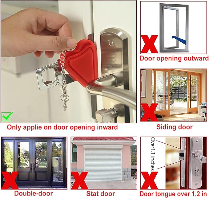 MBBEST Portable Door Lock & Door Stop Alarm,Dual Protection Security Devices Pocket Door Stopper Self Defensey Tools for Hotel Travel Home Apartment House, Red/Black - Image 6