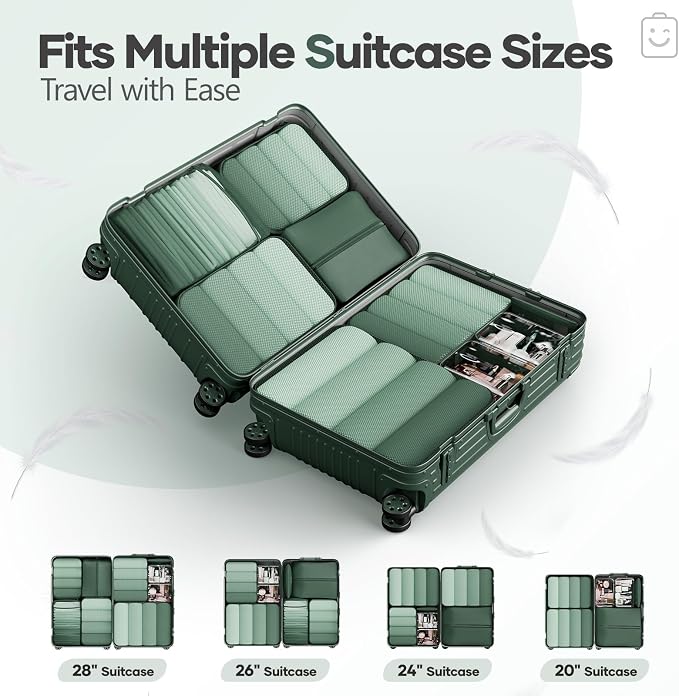 Veken 9/11 Set Compression Packing Cubes Garment Bags for Travel Essentials,Compressible Expandable Luggage Organizer Bags for Clothing,Space Saver Bags with Over 1000 pcs of Mesh Holes(Dark Green) - Image 8