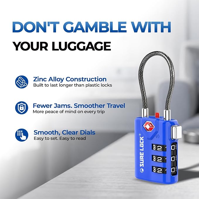 SURE LOCK Open Alert TSA Approved Luggage Locks, 3 Digit Combination Locks for Luggage, Suitcase, Backpack, and More. - Image 5