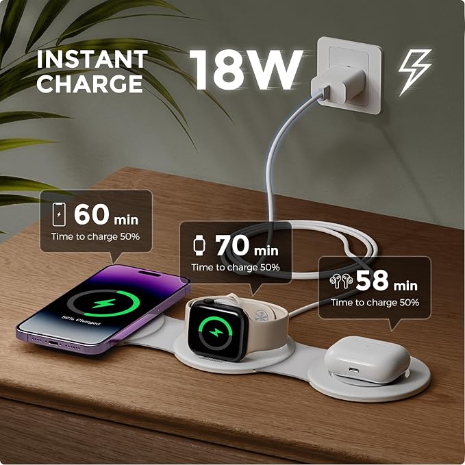 Hicober 3 in 1 Wireless Charging Station for iPhone 15, Magnetic Foldable Travel Charger Station Stand 18W for iPhone Air 17 16 15 14 13 12 Pro/Max/Plus/Apple Watch All Series & Airpods - Image 3