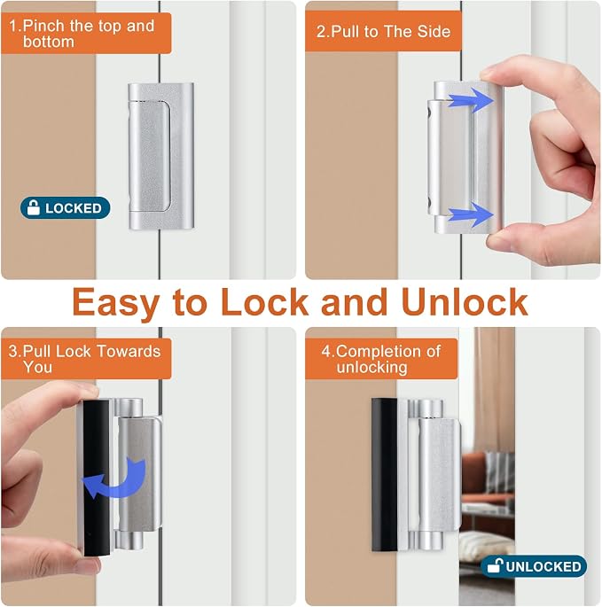 2 Pack Home Security Door Lock,with 3" Stop Withstand 800 lbs (Silver) | Childproof Door Reinforcement Lock,for Inward Swing Doors,Night Kids Safety Metal Flip Lock Deadbolt Latch - Image 5
