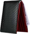 Chelmon Slim Wallet for Men ID Window with RFID Blocking Front Pocket Minimalist Bifold Bussiness Card Holder Gift for Men, Carbon Black & Red by Chelmon