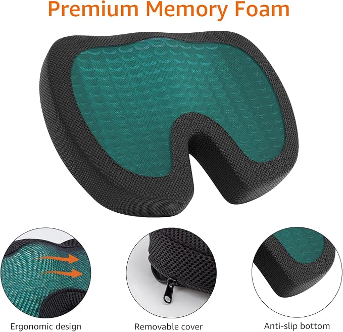 Amazon Basics Comfortable Seat Cushion for Office Chairs, Gel Enhanced Memory Foam, Non-Slip, Cooling Support for Long Sitting, Black - Image 3