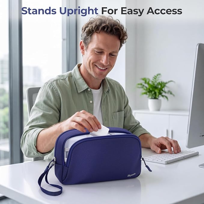 Skycase Travel Cable Organizer - Lightweight Water Resistant Dual-Layer Tech Pouch with Wrist Strap 9 Compartments Electronic Organizer Travel Case for Charger Cord Hard Drive,Large,Blue - Image 6