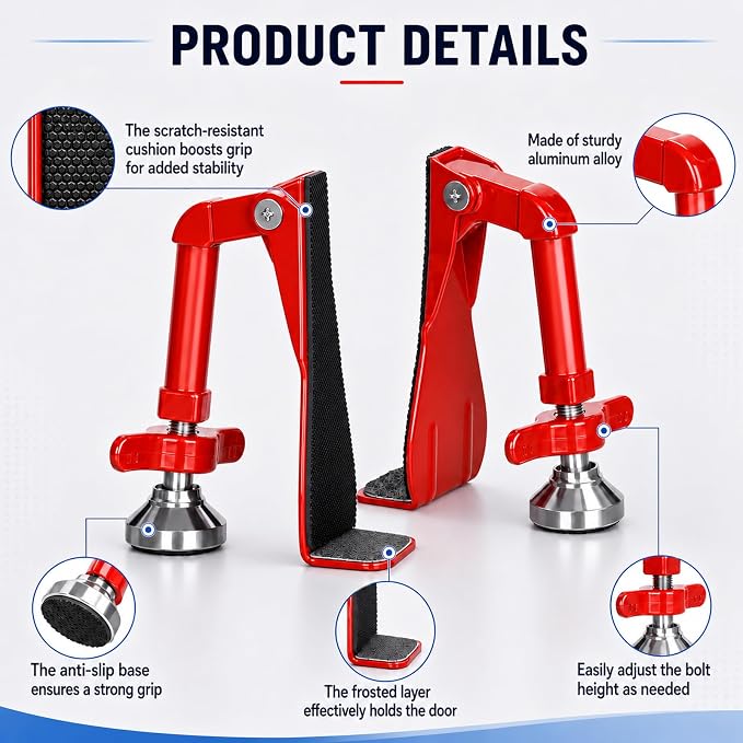 Portable Door Stopper Door Lock for Travel Anti Theft Door Blocker, Security Door Stoppers for Bottom of Door, No Drill Safety Doors Stopper Hotel Door Locks for Travelers Security (Red) - Image 5