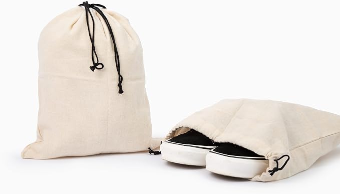 Shoe Bags for Travel Packing - Drawstring Sneaker Travel Bags - Cotton Cloth Shoe Dust Bags for Storage & Luggage - Washable Dust Cover Bags for Boots and Dress Shoes (3 Medium: 19"x15") - Image 5