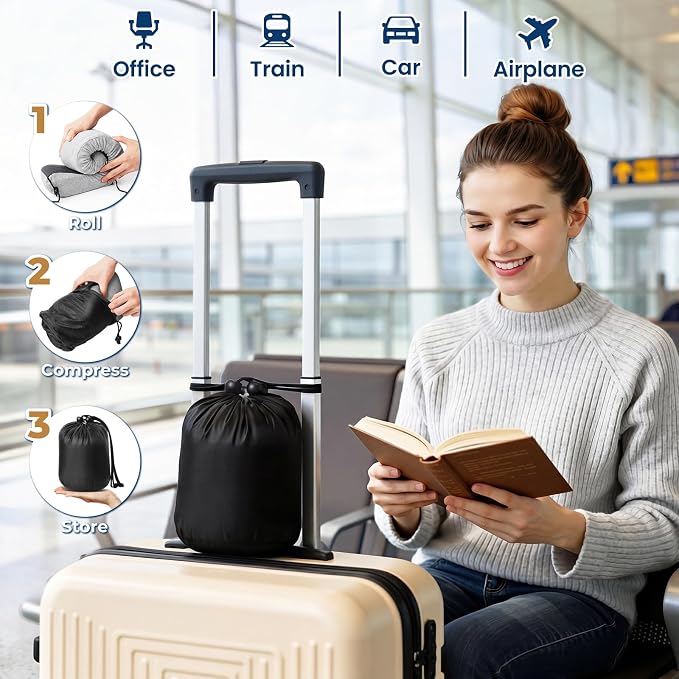 ExploreBliss Travel Pillow, Neck Pillow Airplane, Light Grey | Travel Pillows for Airplanes, Neck Pillow Airplane, Memory Foam Neck Pillow Set with Eye Mask, Earplugs - Image 7