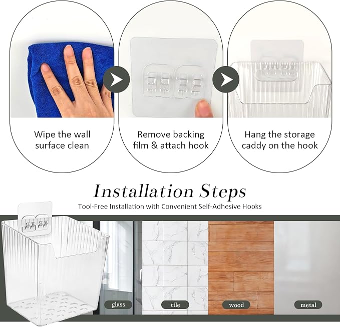 4 Pack Wall Mounted Storage Bins Small Hanging Organizers | Self Adhesive Mount Storage Holders for Bathroom, Kitchen, Office, Craft Room and Home Organization - Image 4