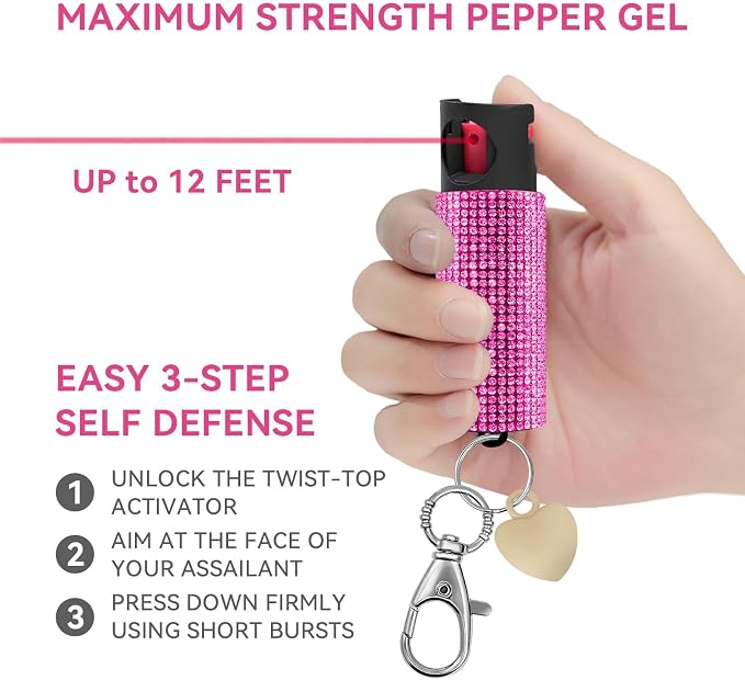 3-in-1 Personal Alarm & Door Handle Alarm & LED Light and Jeweled Pepper Spray Combo, Maximum Strength Pepper Gel, 130dB Siren, Keychain with Safety Twist for Women - Image 2
