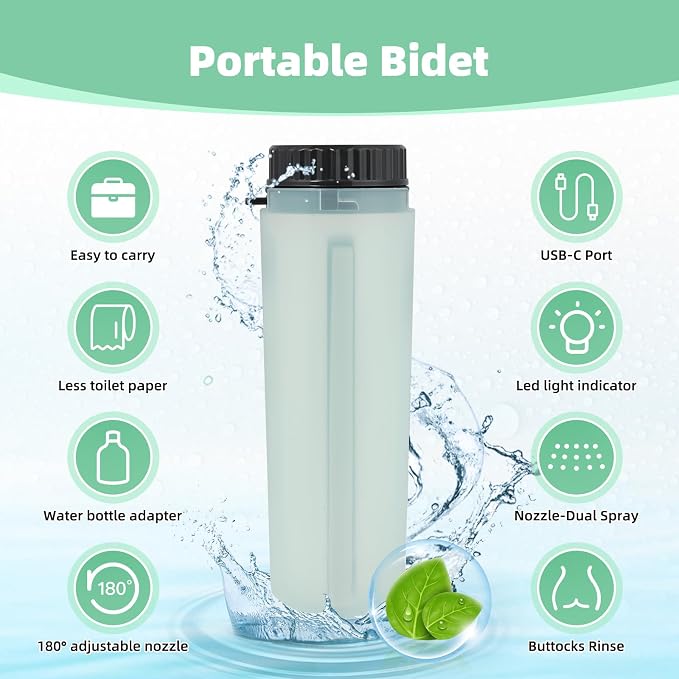 Hibbent Portable Bidet for Travel, High Pressure Handheld Electric Sprayer, Rechargeable Travel Bidet for Women & Men, Personal Hygiene Cleaning, Soothing Postpartum Care, perineal, Green - Image 3