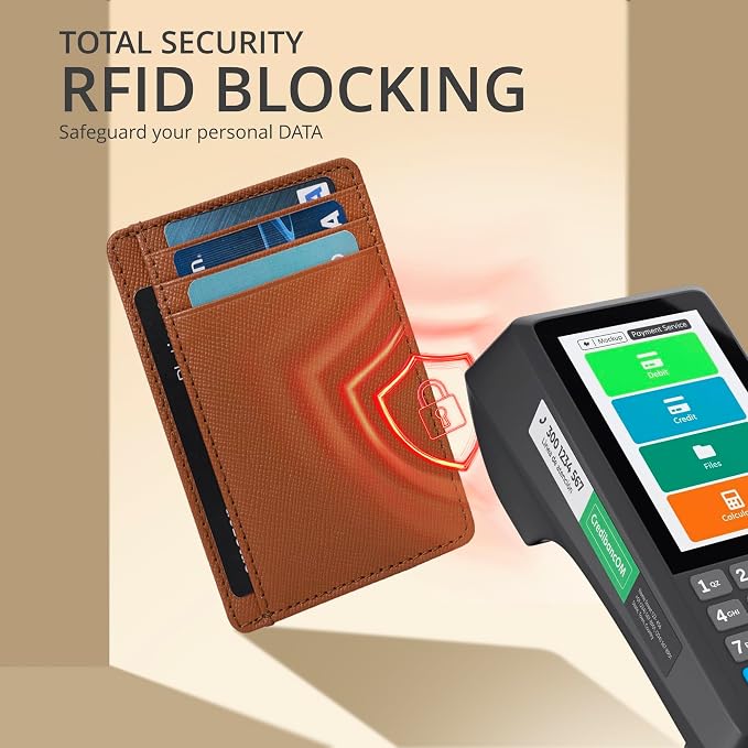 Slim Minimalist Leather RFID Blocking Front Pocket Wallet, Cognac - Image 5