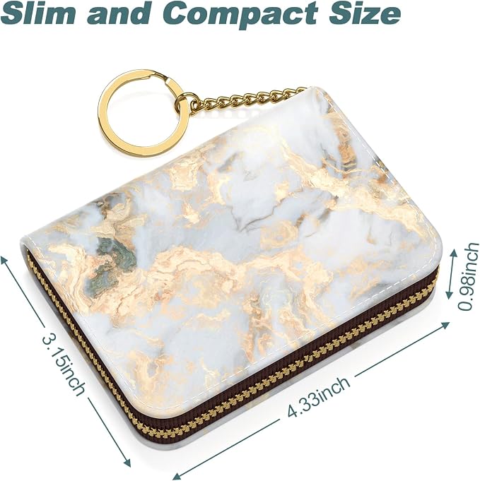 Nipichsha Women's Gray Gold Marble Leather Slim RFID Wallet, Compact Size, 12-Slot with Zipper and Keychain | Leather Card Holder Wallet, Credit Card Wallet Organizer, Business Card Case with Zipper & Keychain, 12-Slot Compartment - Image 5