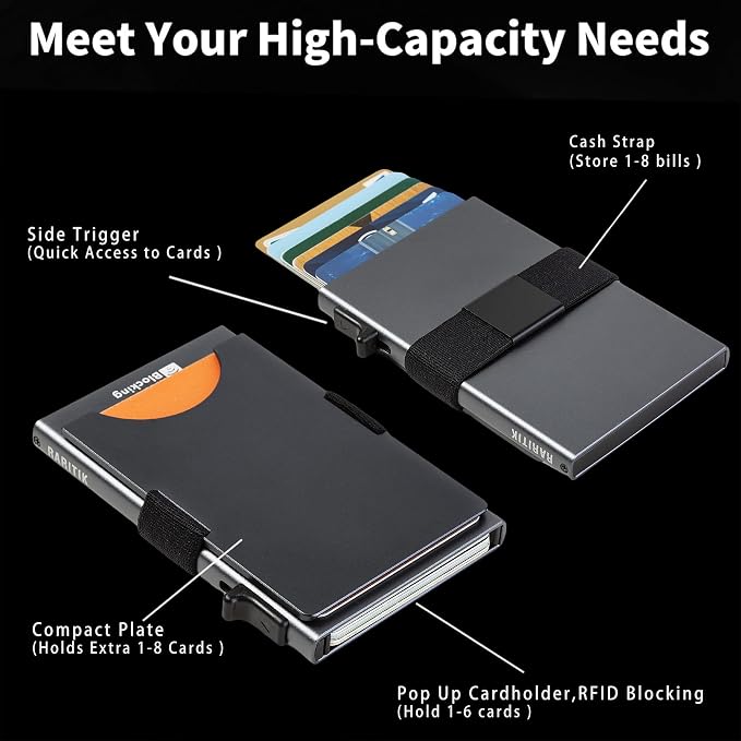 Slim Card Holder Wallet for Men, Minimalist RFID Blocking Pop Up Wallet, Smart Metal Business Card Case Holds 12 Cards, Money Clip, Front Pocket Wallet, Gifts for Men - Image 7