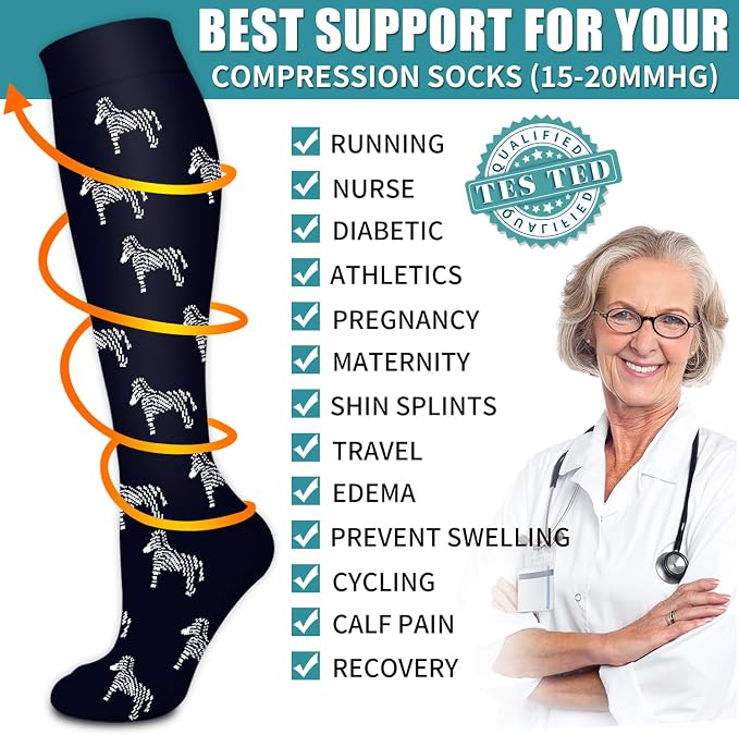 Compression Socks for Women & Men Circulation(6 pairs)-Graduated Supports Socks for Running, Athletic Sports - Image 5