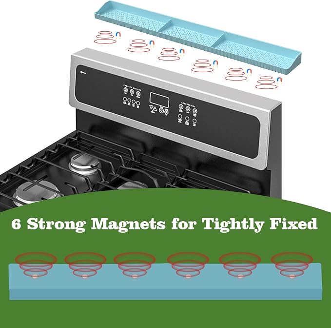 Stove Top Shelf 30 Inch - Silicone Material Magnetic Shelf for Stove -Blue | 3 Functional Partitions,Heat Resistant Kitchen Spice Rack Organizer - Image 3