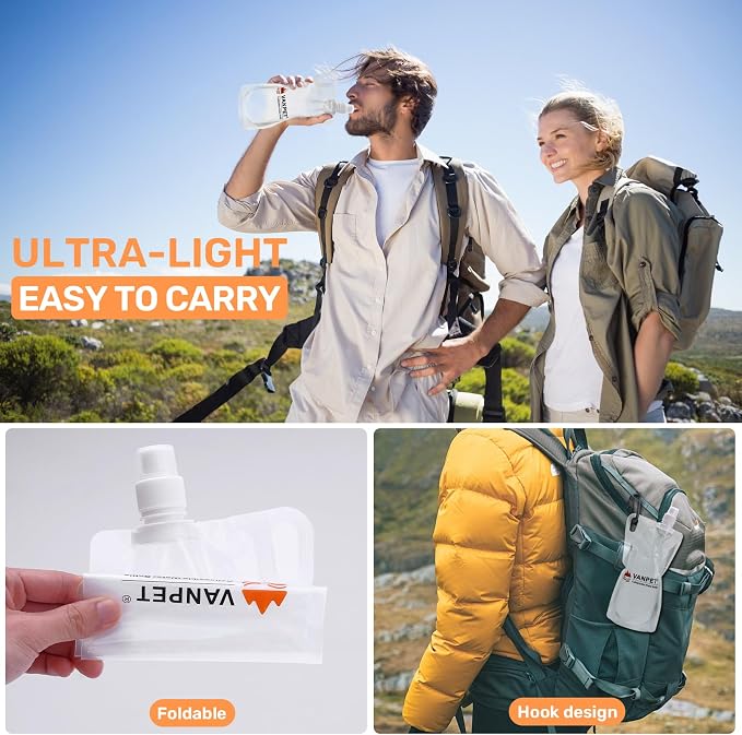 VANPET 1L Hiking Collapsible Water Bottles, 33OZ BPA-Free Plastic Flasks, Reusable Drink Bags, Foldable Backpacking Water Bottle for Travel Camping Hiking (2-Pack) - Image 5