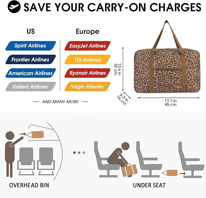 WANDF Personal Item Travel Bag, Carry On Duffle Bag Women | 18x14x8 inches, Airline Underseat Aprroved, Weekend Overnight Trips, Lightweight Packable - Image 3