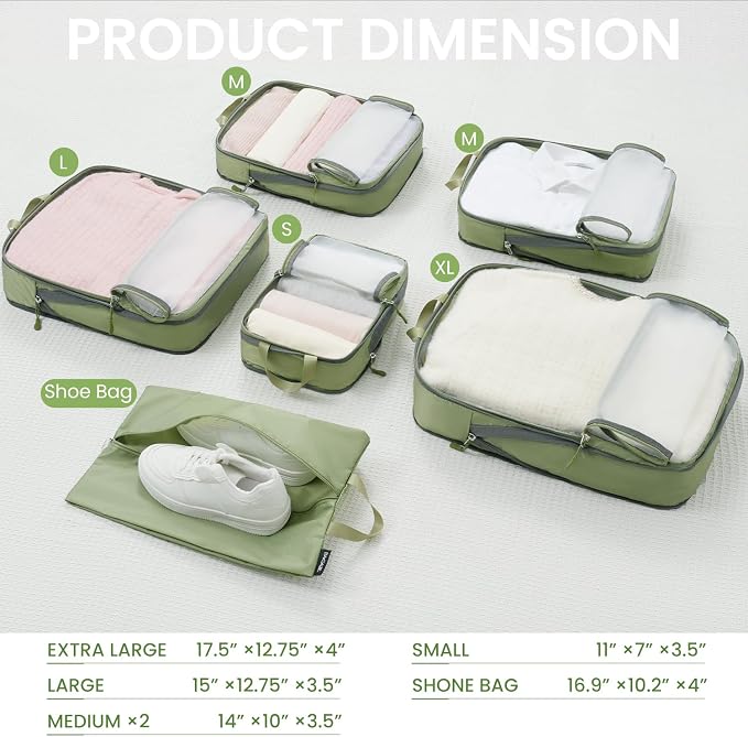 BAGAIL 6 Set Ultralight Compression Packing Cubes Packing Organizer for Travel Accessories Luggage Suitcase Backpack - Image 2