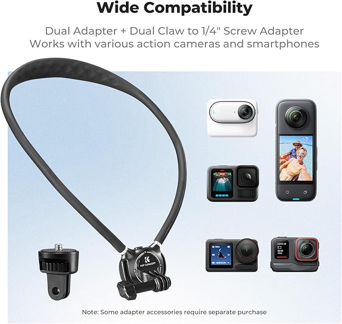 K&F Concept Hands-Free POV Neck Mount with Air Cushion for Action Camera | Camera Holder with 1/4" Adapter Vlogging for GoPro Hero 13/12/11/10/9/8, Insta 360 X6/X5/X4, DJI Osmo Action 6/3/4/5 Pro TW02 - Image 6