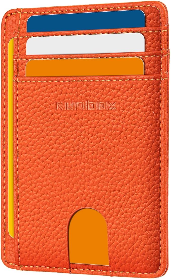 RUNBOX Slim Wallet for Men and Women, RFID Blocking Leather Card Holder | Minimalist 8-slot design fits IDs and credit cards in a thin profile for front pockets, purses, pants and travel by RUNBOX