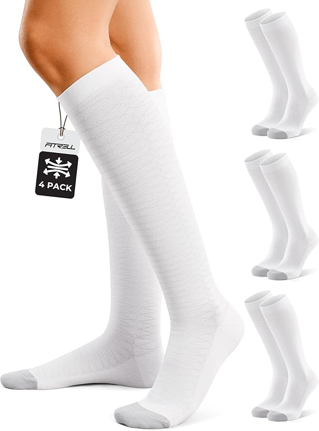 FITRELL 4 Pairs Compression Socks for Women & Men, 15-20mmHg Circulation Support for Athletic Travel Daily Wear by FITRELL