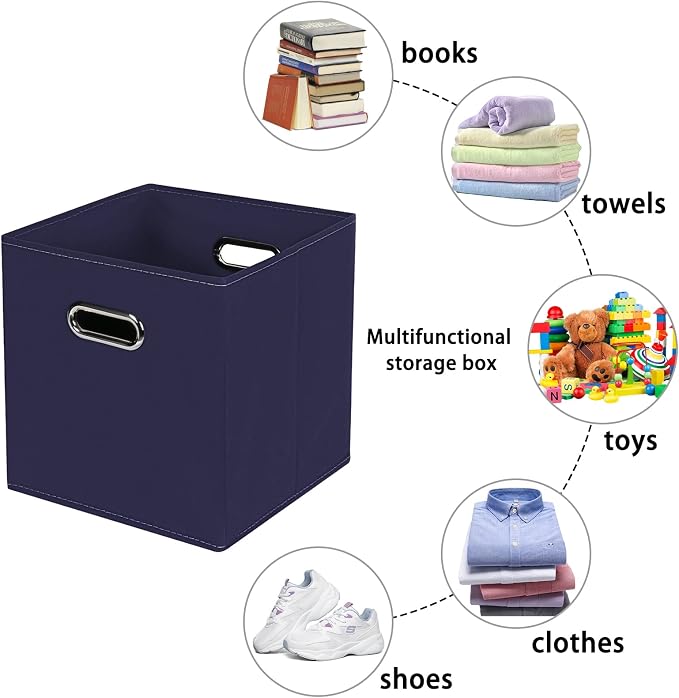 Navy Blue Fabric Storage Bins, 11x11x11, Set of 6, Foldable Cube Bins for Cloth or Accessory Storage - Image 3