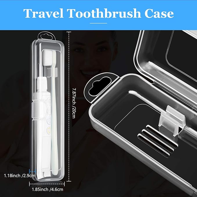 Patelai 2 Pack Toothbrush Case Container for Travel, Clear Portable Holder | Portable Toothbrush Travel Organizer, Fits Toothbrush and Toothpaste, Hard Plastic, Snap Closure, 2 Pack Clear Box - Image 2