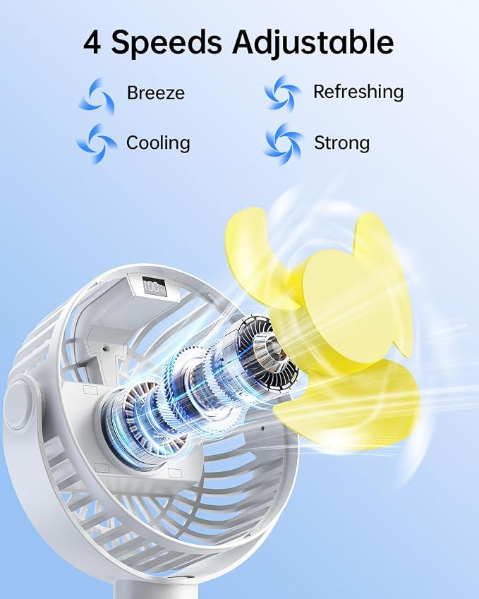 SWEETFULL Portable Stroller Fan with LED Display, 4 Speed Rechargeable Mini Clip On Fan, 360° Rotate Flexible Tripod Better Cooling Small Baby Fan for Car Seat Crib Travel Bike Treadmill (White) - Image 3