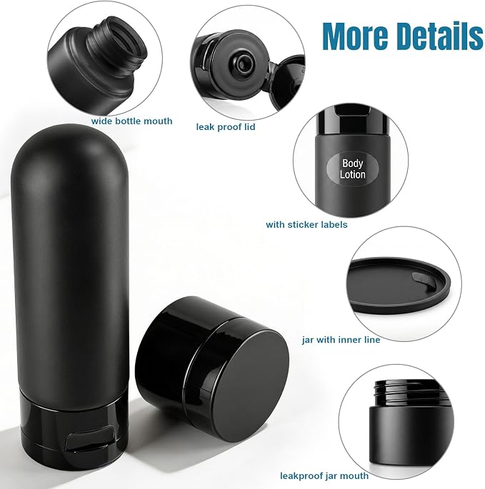 8 Pack Travel Bottles for Toiletries with Case (Black) | TSA Approved, Leak-Proof, Portable, Travel Size Containers for Shampoo, Cosmetics, Vacation Travel Essentials - Image 5